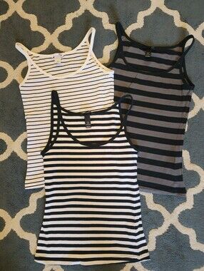 H&M Women's Black & White and Gray Striped Tank Tops - Set of 3